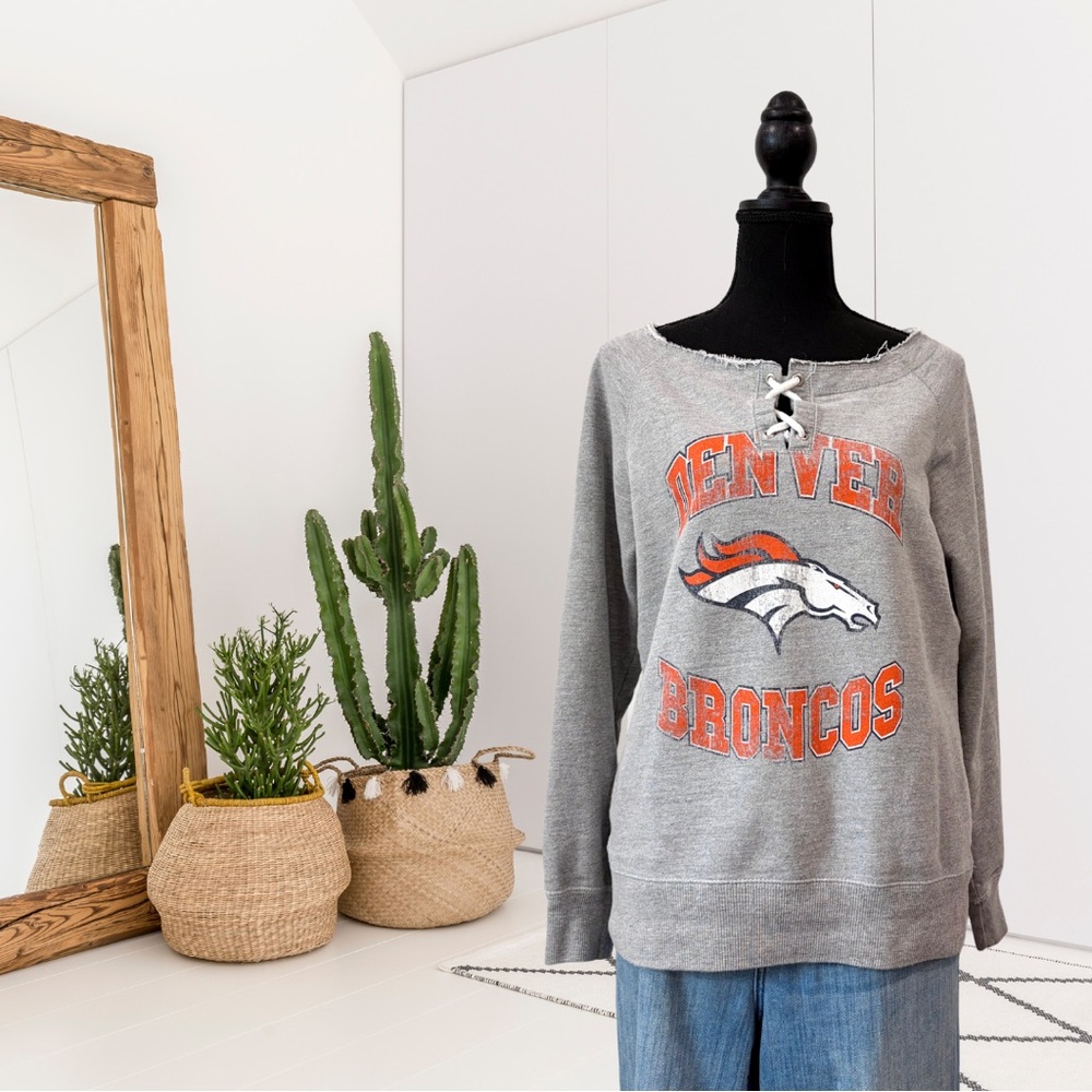 NFL Team Apparel Lace Up Front Denver Broncos Boat Neck Sweatshirt